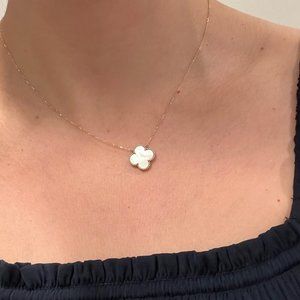 SOLID 14k Gold Alhambra Mother of Pearl Necklace (Van Cleef & Arpels Dupe)